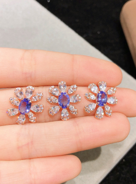 天然坦桑石紫色锆钻月亮s925纯银镀金项链锁骨链吊坠