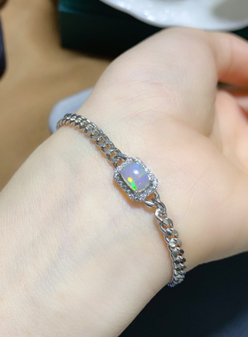 s925银镶简约欧泊手链女ins风个性潮嘻哈天然欧泊小众百搭高级