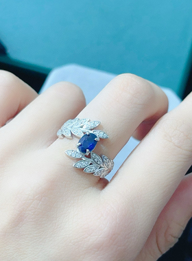 s925银托镶嵌天然蓝宝石戒指椭圆5*7mm精致重工新颖大方内敛