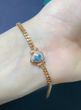 水滴裸石天然蓝磷灰石手链女款银镀 18k金镶嵌天然宝石 古巴手链