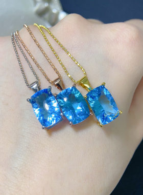 纯天然伦敦蓝蓝托帕石吊坠大克拉 主石约9*14mm全净体品质