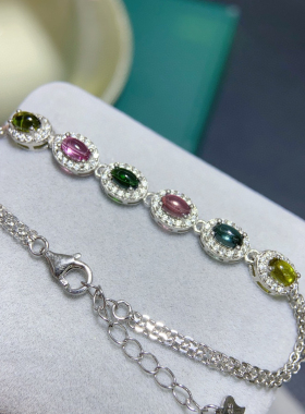 天然S925糖果色碧玺手链时尚百搭ins风日韩简约时尚支持检测