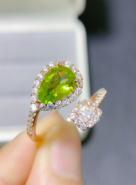 925纯银镶嵌天然橄榄石戒指经典戴妃款彩宝女戒手饰大颗粒水滴
