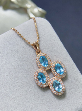 天然磷灰石吊坠 清新自然超豪华超大气款式4*6mm925银镀玫瑰金色