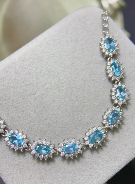 天然磷灰石手链s925纯银全链手饰戴妃款彩色宝石主石3*5mm