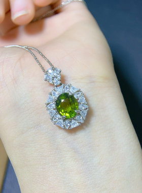 绿碧玺项链天然宝石吊坠s925纯银戴妃款时尚日韩百搭绿色宝石女