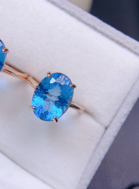 天然女款托帕石全净体品质千禧面切工简约时尚蓝宝石水晶指环礼物