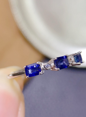 925银饰戒指长方3*4mm镶嵌横镶小众设计精致简单大方直播供货