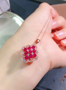 纯天然红宝石吊坠粉嫩通透 A级宝石3*4mm92银镶嵌厚重用银