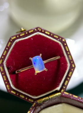 天然炫彩欧泊戒指女s925纯银镀18k金镶嵌活口轻奢小众ins指环礼物