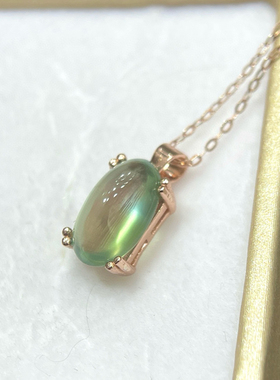 天然金葡萄石戒指 冰种起荧光晶体干净925银精工镶嵌主石约5*11mm
