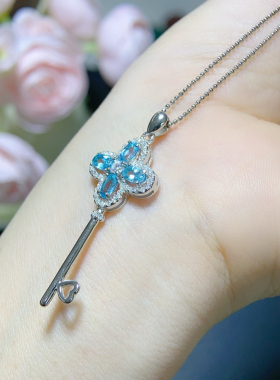 天然蓝磷灰石钥匙简约钥匙锁头吊坠小众时尚设计感微镶锁骨链ins