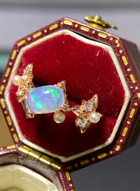 纯天然超美欧泊戒指手工精心选料颜色美925银精工镶嵌主石5*7