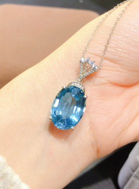 大克拉天然托帕石吊坠S925纯银超大鸽子蛋吊坠简约高级项链百搭女