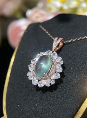 纯天然超美葡萄石大颗粒吊坠火彩满满的925银精工镶嵌主石约8*12m