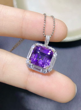 纯天然紫水晶戒指套装 阿斯切工艺10mms925纯银镶嵌520礼物