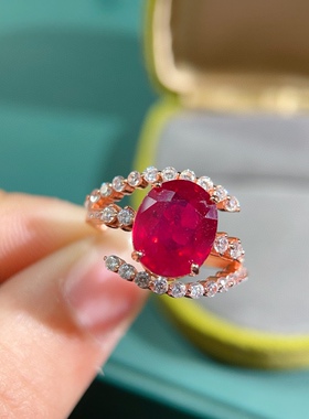 泰国彩宝新烧红宝石戒指开口可调节s925纯银不掉色不过敏女戒指环