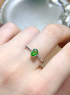 纯天然沙弗莱戒指高品质高净度满火彩主石4*6mm925纯银精工镶嵌