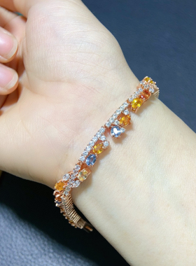 纯天然彩蓝宝手链超粉嫩晶体通透5A级宝石尺寸3*4mm925银精工镶嵌