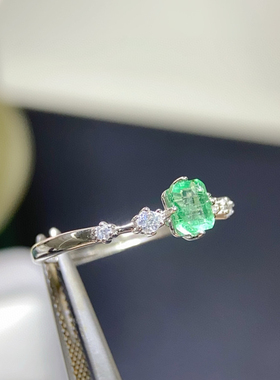 天然哥伦比亚祖母绿戒指主石尺寸4*5mm520礼物 开口可调节