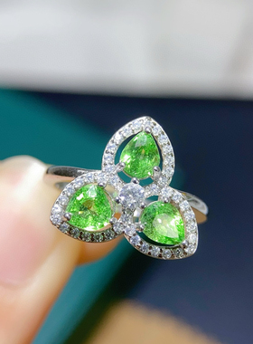 天然沙弗莱戒指收藏自戴效果超赞主石4*5mm925纯银精工镶嵌