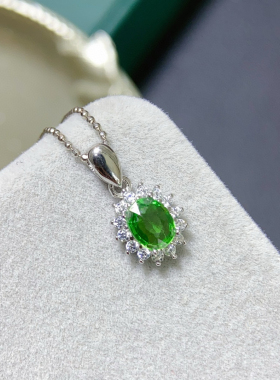 超级闪亮的天然沙弗莱吊坠完美的沙沙 5*6mm925纯银精工镶嵌