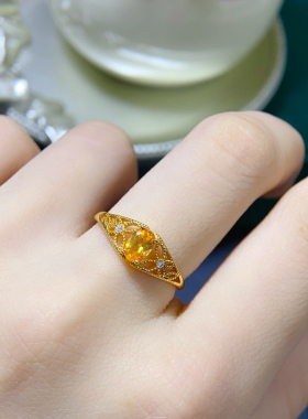 泰国一手货源 天然芬达戒指银镀18K金镶嵌天然宝石 彩色宝石女戒