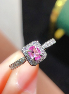 纯天然红蓝宝戒指通透5A级宝石4*5mm925银精工镶嵌厚重用银