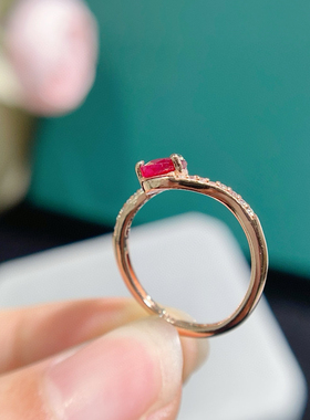 新款特惠天然缅甸红宝石戒指5*7mms925银镀金 小巧精致鸽血红戒指