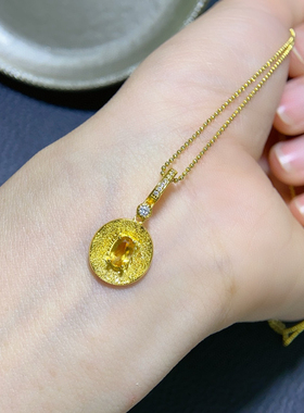 纯天然巴西黄水晶吊坠出货全净体品质925银精工镶嵌主石4*6mm