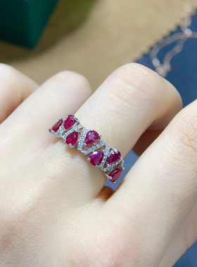 520礼物专场天然红宝石戒指18K白金色显气质女天然红宝石镶钻搭配