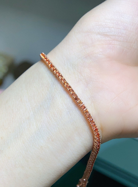 银镀18K金镶嵌天然黄色蓝宝石手链女彩钻排戒时尚百搭玫瑰金