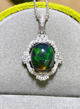 天然黑欧泊吊坠女小众设计高级感s925纯银项链18K金定制新款