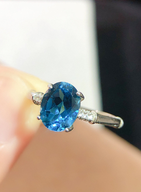 天然托帕石戒指 伦敦蓝托帕石手饰纯银镶嵌彩宝简约大气 支持定制