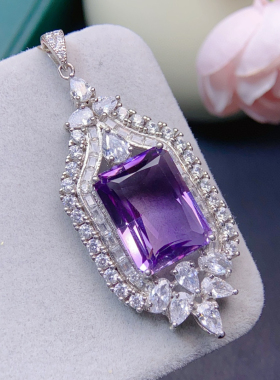 新款紫水晶吊坠神秘紫超闪切工，超大主石12*16mm，925银精工镶嵌