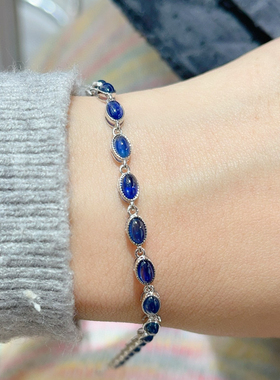 轻奢款满圈超闪高品质斯里兰卡蓝宝石手链S925纯银镶嵌精工超美秒