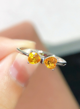 天然黄蓝宝戒指 经典款戒面颗颗全净体裸石规格心4mm 开口可调节