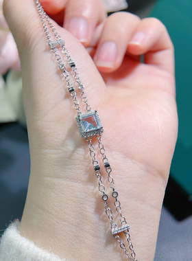 s925纯银镶嵌天然海蓝宝手链冰糖手镯真钻正品手饰证书定制款女