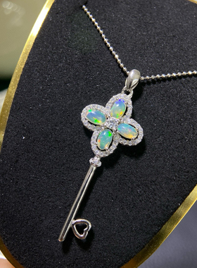 时尚钥匙项链银镀18K白金色皇冠钥匙镶钻吊坠轻奢情人节礼物