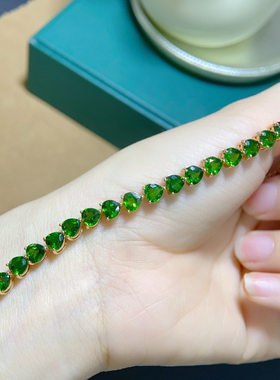 天然透辉石手链，925银镶嵌，主石尺寸5*5mm，