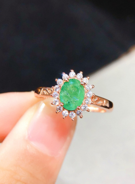 高端定制钻石围镶天然祖母绿戒指大克拉祖母绿钻戒女法式戒子