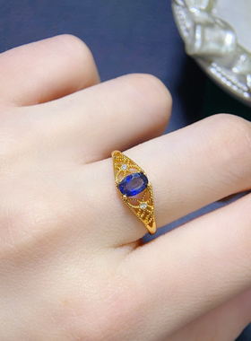 天然蓝宝石戒指 皇家蓝高净度满火彩5A级宝石s925银精工镶嵌