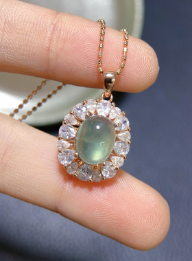 天然金葡萄石吊坠 925银精工镶嵌主石8*10mm天然葡萄石支持检测