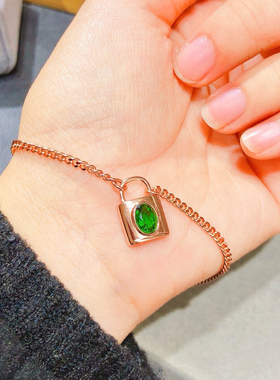 天然透辉石锁头手链女椭圆绿俄罗斯宝石时尚复古法式一体链