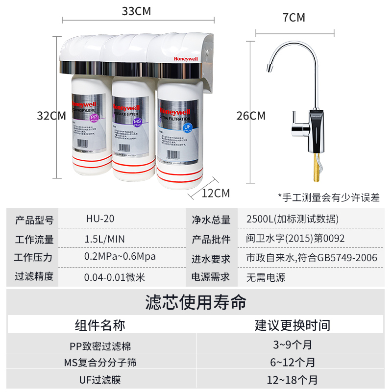 霍尼韦尔净水器HU-20plus超滤机家用台下式直饮厨房复合矿物质-图0