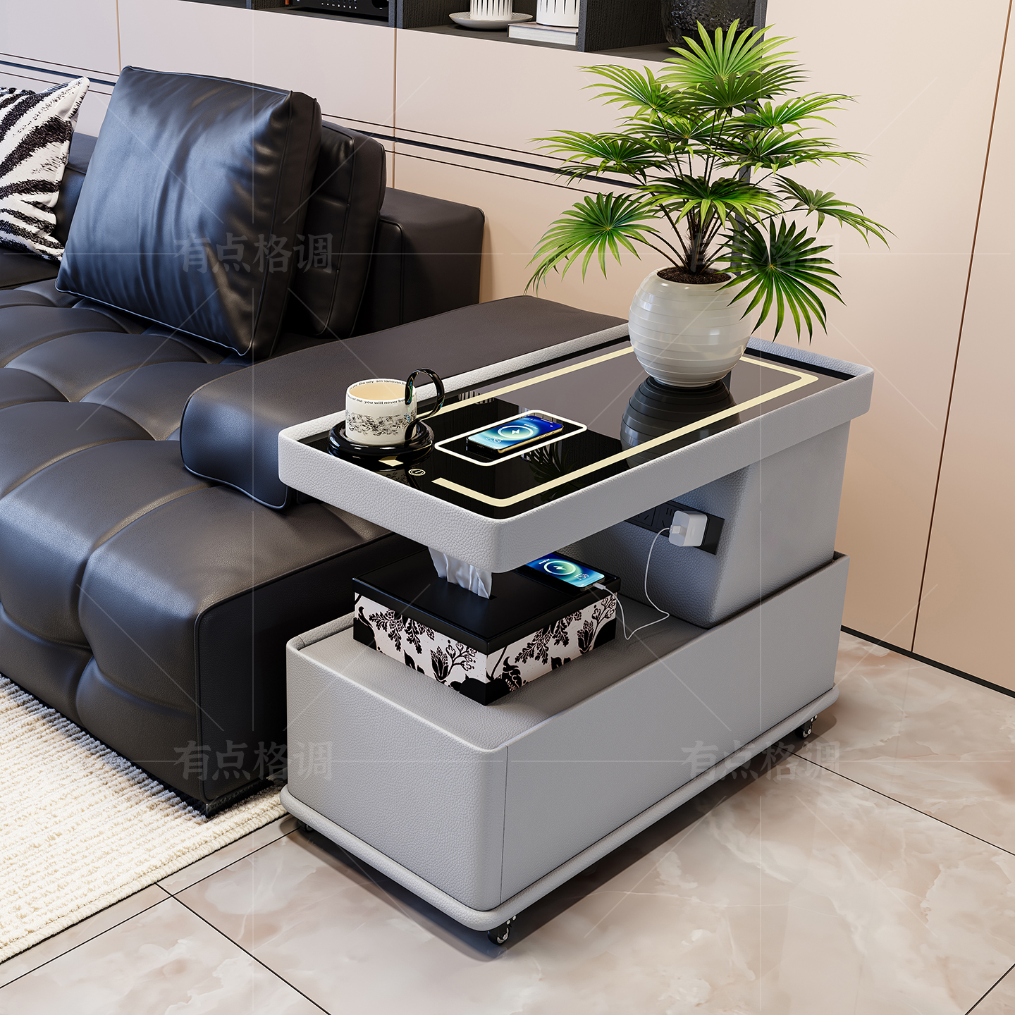 可移动边柜小户型现代简约茶几轻奢客厅意式极简新款沙发边几推车 - 图2