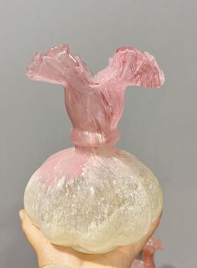 中古奶玉黄色芬顿风法式南瓜珠花瓶手工琉璃玻璃家插花器软装摆件