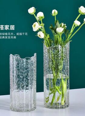 新款夜光轻奢玻璃花瓶水养插花器摆件富贵竹干花北欧简约荧光花瓶