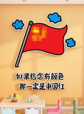 红色爱国主题班级文化墙贴神器