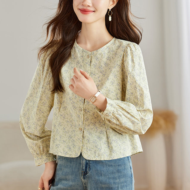Chuying Korean style elegant multi-button long-sleeved cotton shirt